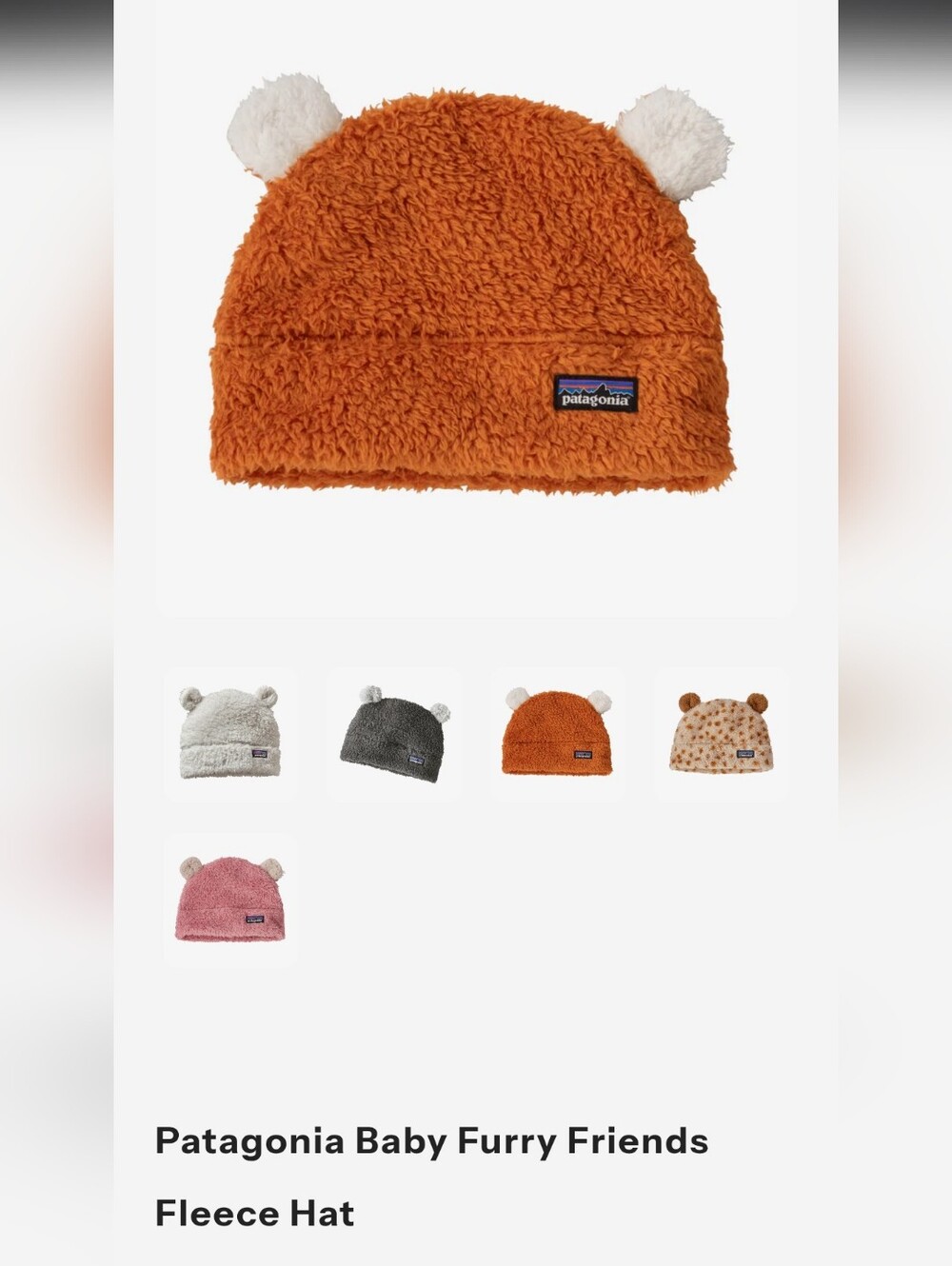 Patagonia Baby Furry Friends Hat Size 3-6m